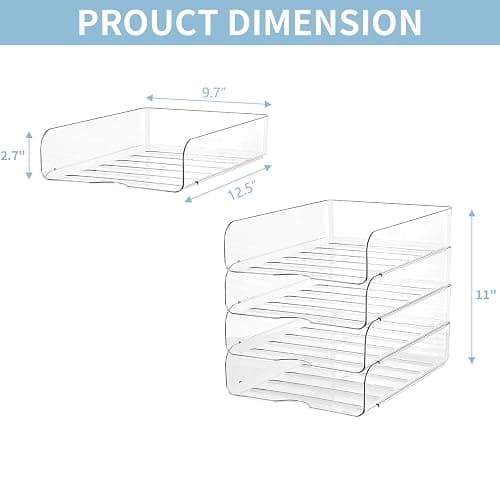 OUTIOE 4-Tier Paper Organizer for Desk, Stackable Desk Organizer Paper Tray, Ideal for Office Supplies, A4 Storage (Clear, 4-Tier) thumbnail 3