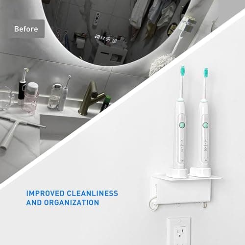 OAPRIRE Electric Toothbrush Holder for Bathroom, Acrylic Electric Toothbrush Holder Wall Mounted Come with Cable Organizer, Saving Space and Convenient Charging - White - White thumbnail 7
