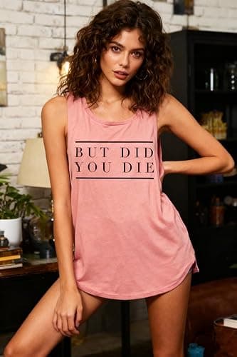 AIMITAG But Did You Die Muscle Tank Top Women Workout Tank Vacation Shirt Casual Letters Print Sleeveless Holiday Shirt thumbnail 5