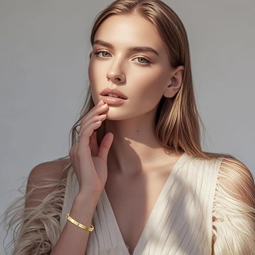 Kenizum 18K Gold-Plated Love Bangle Bracelets for Women, Silver Cross Bangle Bracelets, Waterproof Stainless Steel Friendship Jewelry, Valentines Christmas Birthday Gifts for Her thumbnail 2