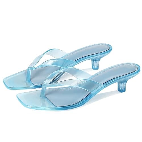 Jelly Thong Sandals for Women Clear Flip Flop Kitten Heels Sandals,8 | Jelly Flip Flops,Low Heels Sandals,Square Toe Jellies Slides,Transparent Summer Shoes,Jelly Sandals for Women - Image 1