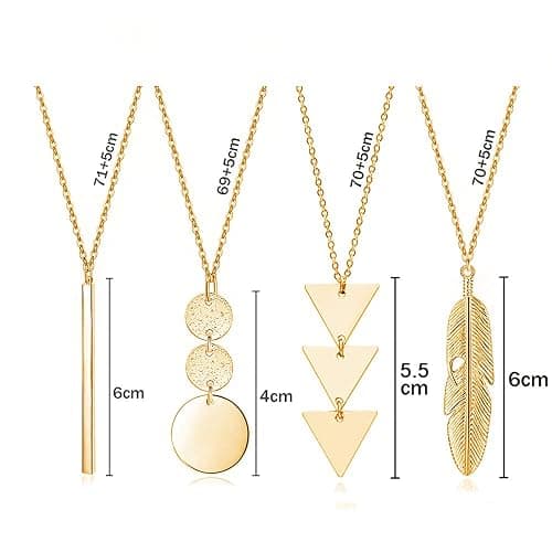 YQZIYOU Long Necklaces for Women - Fashion Pendant Necklace Jewelry, Silver Bar Feather Circle Leaf Lock Tassel Y Necklace Jewelry Set for Girls thumbnail 7