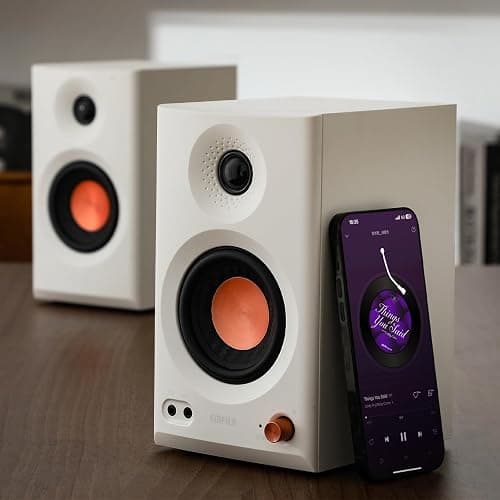 Edifier MR3 Powered Studio Monitor Speakers, Hi-Res Audio Certified Bluetooth V5.4 Active Bookshelf Loudspeakers, 2.0 Computer Speaker with Headphone Output RCA AUX Balanced TRS Input (White) thumbnail 5