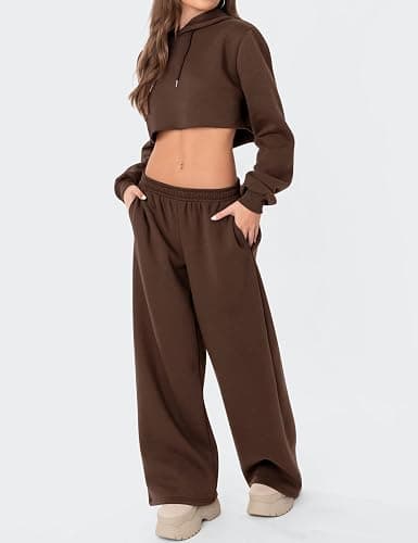 LOMON Wide Leg Sweatpants Women Fleece Sweat Pants Fall Clothes 2025 Teen Girl Baggy Jogger Sweatpant with Pockets thumbnail 4