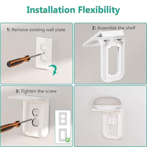 WALI Outlet Shelf Wall Holder,Bathroom Walls Shelves up to 10lbs Standard Vertical Duplex Wall Shelf Organizer for Smart Home Decor Space Saving Power Tools, Toothbrush (OLS002-W), 2 Pack, White thumbnail 5