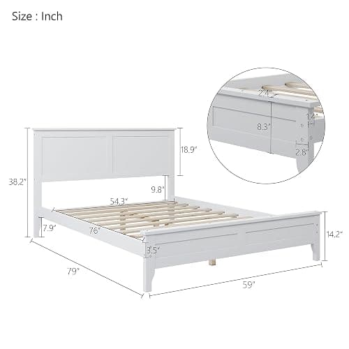 Harper & Bright Designs Full Size Platform Bed Frame with Headboard/Solid Wood Foundation with Wood Slat Support/No Box Spring Needed/Easy Assembly - White - White - Full thumbnail 2
