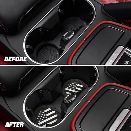 Osilly Car Cup Holder Coasters, 4 Pack American Flag Insert Car Cup Coaster, 2.75 Inch PVC Anti Slip Shockproof Embedded Drink Mat, Car Interior Decoration Accessories for SUV, Truck (Black) thumbnail 5