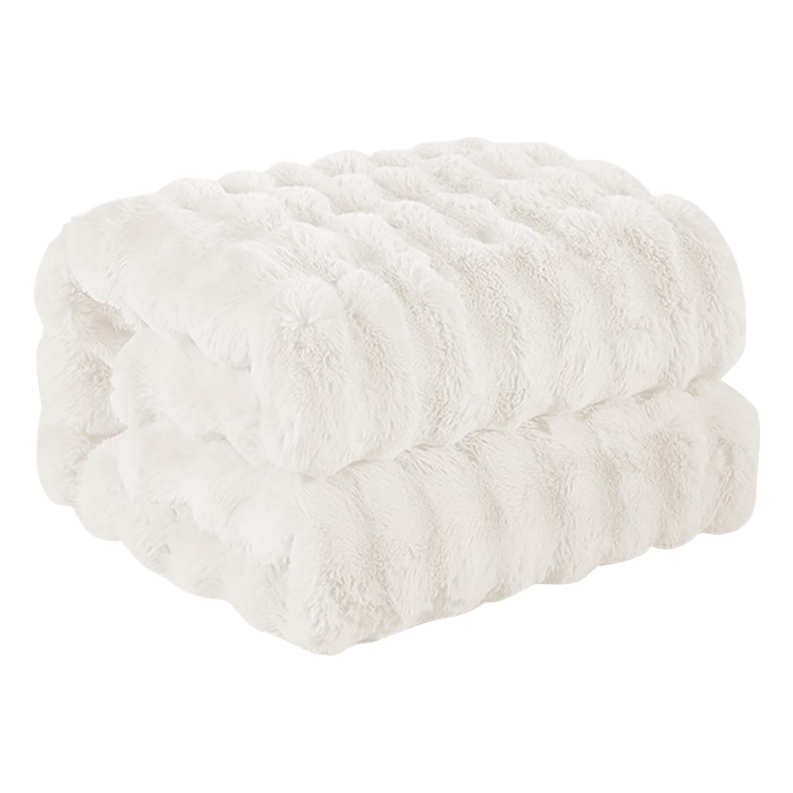 Faux Rabbit Fur Throw Blanket, Luxury Soft Warm Bubble Blanket for Bed, Couch, Sofa, Beige, 127 X 152 CM thumbnail 7