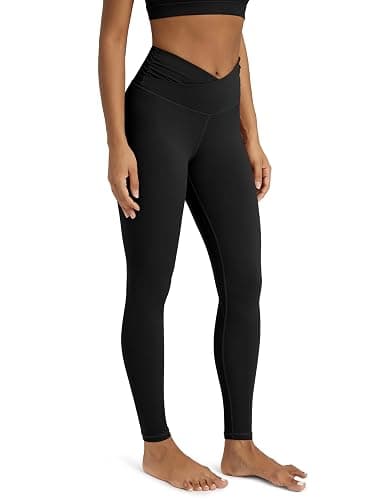ODODOS Women's Cross Waist Yoga Leggings with Inner Pocket, 23"/25"/28" Gathered Crossover Workout Yoga Pants - Image 1