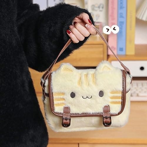 FunFink Cute Kawaii Cat Purse Plush Mini Crossbody Bag for Women, Soft Adjustable Shoulder Handbag for Cat Lovers, Novelty Gift for Christmas Valentine's Birthday (7.8x6.7x2 Inch) thumbnail 5