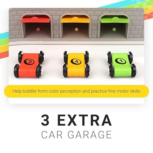 TOP BRIGHT Kugelbahn Autorennbahn aus Holz mit 5 Autos - Kinderspielzeug Geschenke für Kinder, Baby Spielzeug ab 1 Jahr Jungen und Mädchen thumbnail 4