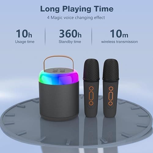 Onihan Karaoke Machine for Kids with 2 Microphones, Portable Kids Karaoke Machines for Girls with LED Party Lights,Girls Toys Birthday Gifts for Kids Age 14-18 (Black 2 Mic) - Black thumbnail 6