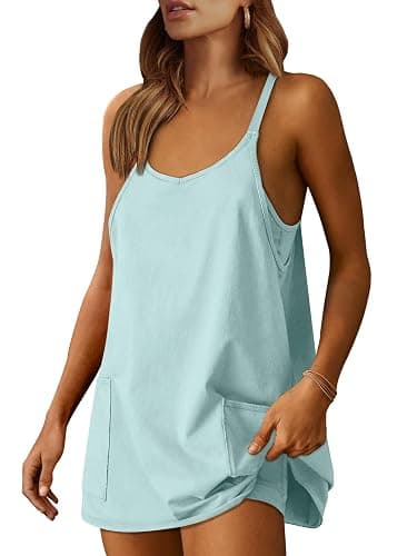 Caracilia Womens Summer Athletic Mini Dress Casual Sleeveless Built in Shapewear Romper Short Sundress Tennis Workout Outfits - Image 1