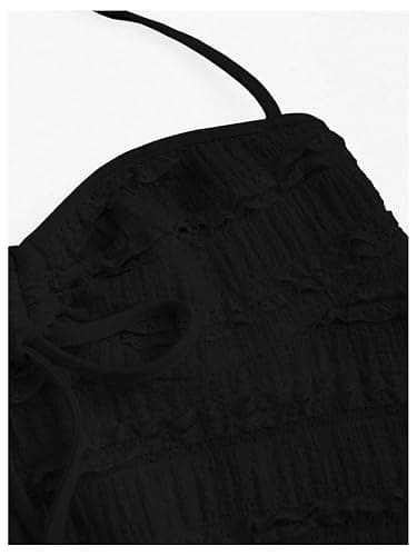 SOLY HUX Women's Peplum Halter Crop Tops Y2K Drawstring Tie Ruched Dressy Casual Spaghetti Strap Cami Top thumbnail 4