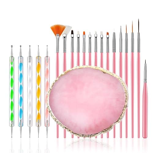 FULINJOY 21Pcs Nail Art Brushes Set, 1 Resin Nail Art Palette, 5 Nail Art Dotting Pens, 15 Nail Art Brushes, Nail Polish Mixing Palette Double-Ended Dotting Pen Nail Liner Brush Nail Drawing Brushes - Image 1