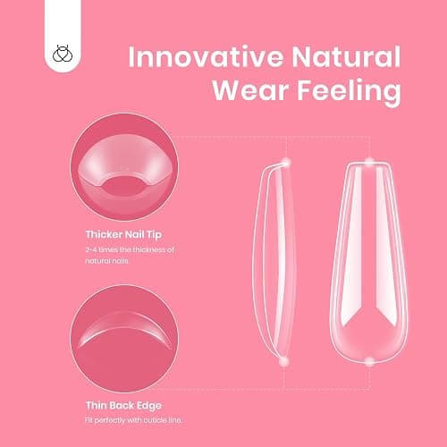 Beetles Gel Nail Tips Long Coffin Pre-Etched Nail Tips, 12 Sizes 288Pcs Pre Shaped Soft Gel Clear Nail Full Cover False Nail Tips Acrylic Glue on Nails Extension Fake Nails Manicure Gifts for Women thumbnail 3