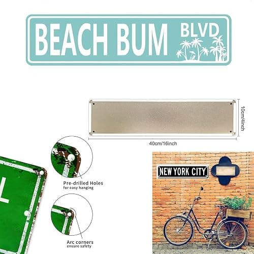 LQNMPPH Beach Bum BLVD Street Sign, Beach Bum BLVD Wall Decor for Home Office Bedroom Driveway Garage Man Cave Plaque Quality Metal Sign 16x4 Inch thumbnail 3