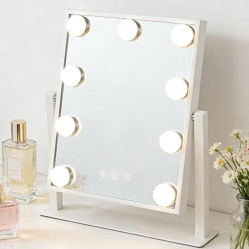 Hibtn Hollywood Vanity Mirror With Lights,Makeup Mirror With 9 Dimmable Led Bulbs With 3 Color,Touchscreen Control, Dressing Tabletop USB Charging - Image 1