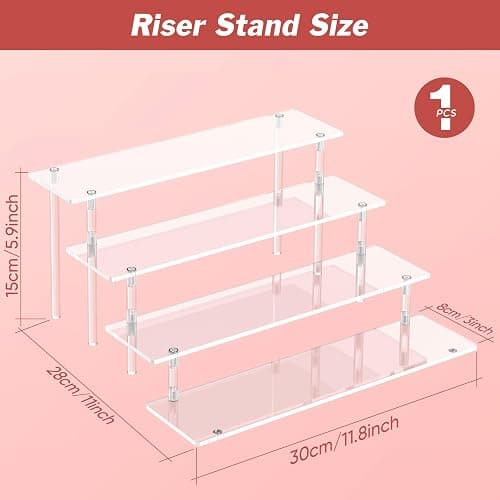 4 Tier Acrylic Display Risers, Clear Perfume Organizer Stand, Large Cupcake Stand Holder, Dessert Display for Party, Display Shelf for Figure and Collection, Riser Stand for Decoration and Organizer thumbnail 3