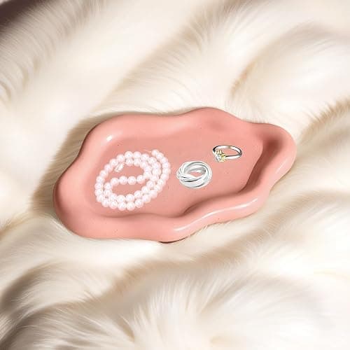 Ceramic Jewellery Dish Trinket Dish Jewelry Tray Cloud Shape Tray Perfume Tray Rings/Earrings/Bracelets/Watch/Keys Tray for Valentine's Day//Mother's Day/Birthday Gift (Pink) thumbnail 7