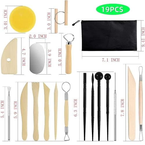 Pottery Clay Sculpting Tools for Polymer, Yagugu 19Pcs Basic Wood Ceramics Carving Tool Supplies kit Accessories for Kids, Adults and Artists Modeling Shaping Building for Art&Craft thumbnail 2
