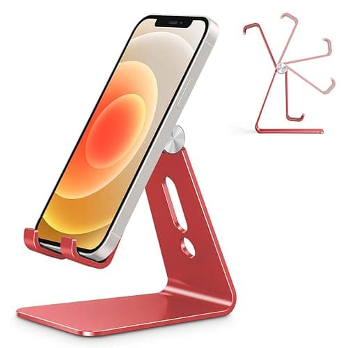 OMOTON Adjustable Cell Phone Stand, C2 Aluminum Desktop Phone Holder Dock Compatible with iPhone 15 14 13 Xs XR 8 Plus 7 6, Samsung Galaxy, Google Pixel, Android Phones, Red - Image 1