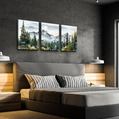 MHARTK66 Wall Art for Living Room Modern Wall Decor for Bedroom Office Decor Abstract Mountain Forest Landscapes Ink Painting 3 Piece Framed Canvas Art Prints Ready to Hang Wall Pictures Home Decor thumbnail 7