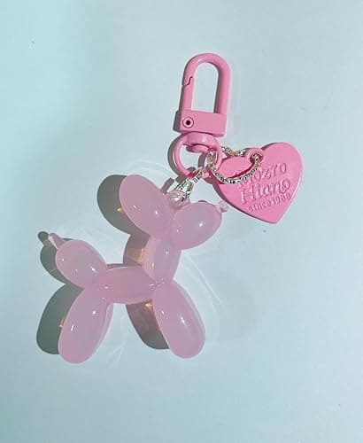 LAEKOU Jelly Balloon Dog Design Keychain for Women, Cute Girls Key Chain, Bag Charms Accessories for Car Purse Backpack - Light Pink thumbnail 2