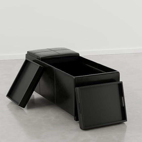 SIMPLIHOME Avalon 42" Wide Vegan Leather Ottoman in Carbon Black thumbnail 6