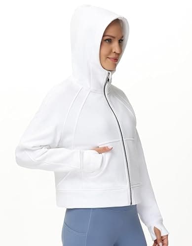 THE GYM PEOPLE Women's Full-Zip Up Hoodies Jacket Fleece Workout Crop Tops Sweatshirts with Pockets Thumb Hole thumbnail 8