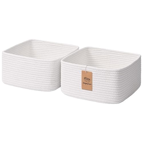 Storage Baskets for Shelves, 2 Pack Shallow Basket - 10.5" x 10.5" x 5.5", Rope Baskets for Organizing Toys, Snacks, Cube Storage Bins for Closet, Bedroom, Nursery, White - Image 1