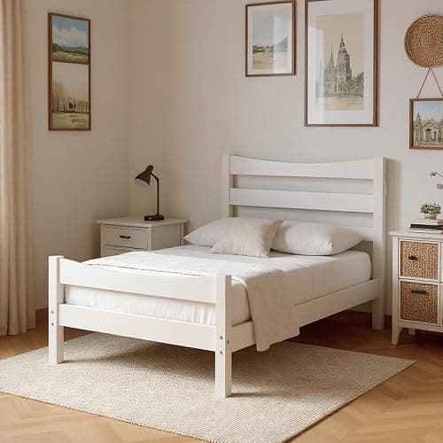 NAFORT Twin Bed Frame with Headboard/Wood Twin Size Platform Bed Frame/Wood Slat Support/Mattress Foundation/No Box Spring Needed/Easy Assembly - White, Twin thumbnail 4