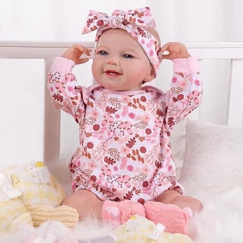 BABESIDE 3PCS Reborn Baby Doll Clothes for 17-22 Inch Dolls, Baby Doll Outfit Accessories with Floral Pattern fit Newborn Baby Dolls Girl Boy, Pink thumbnail 3