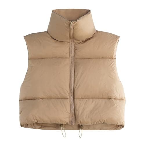 Century Star Puffer Vest Women Girls - Cropped Fall Winter Outerwear Puffy 2025 Quilted Top Jacket Coat Gilet Sleeveless Zip - Image 1