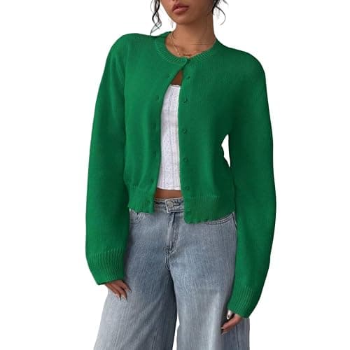 AYziemezm Women’s Cropped Cardigan Sweater Button Down Open Front Long Sleeve Crewneck Sweaters Knit Sweater Warm Clothes - Image 1