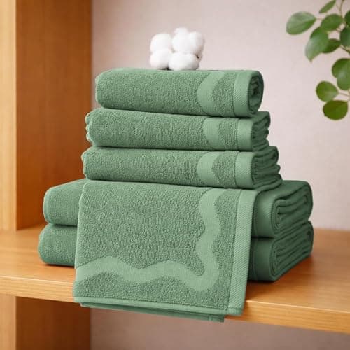 MONDAY MOOSE Scalloped Decorative Hand Towels, 2-Pack Soft Cotton with Wavy Embossed Design for Bathroom, Kitchen or Spa (16x28 inch, Sage) thumbnail 6