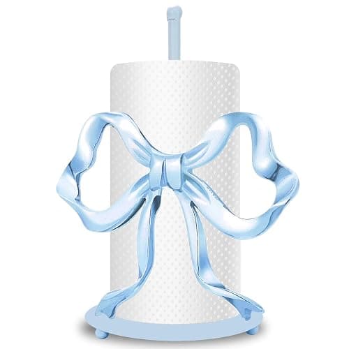 JarThenaAMCS Trendy Bow Paper Towel Holder Cute Blue Bow Knot Kitchen Decor Accessories Large Metal Towel Holder Stand for Coquette Home Party Bathroom Countertop - Image 1