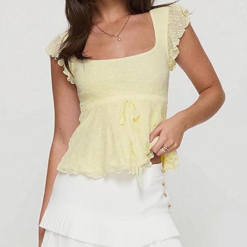 Women Y2k Lace Shirts Teen Girl Cute Short Sleeve Tees Babydoll Top Summer Crop Blouse Going Out Streetwear thumbnail 2