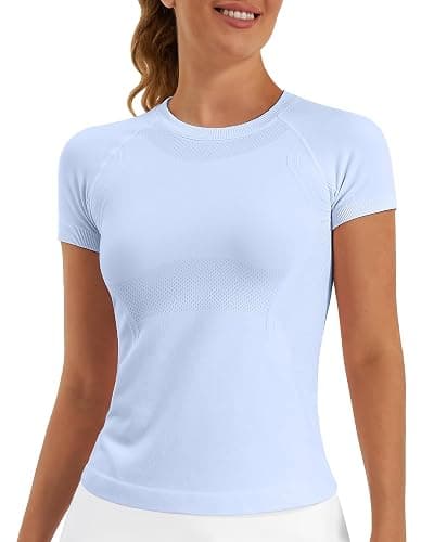 Stelle Women Workout Tops Short Sleeve Seamless Athletic Shirts Yoga Gym Sports Breathable Tees - Image 1