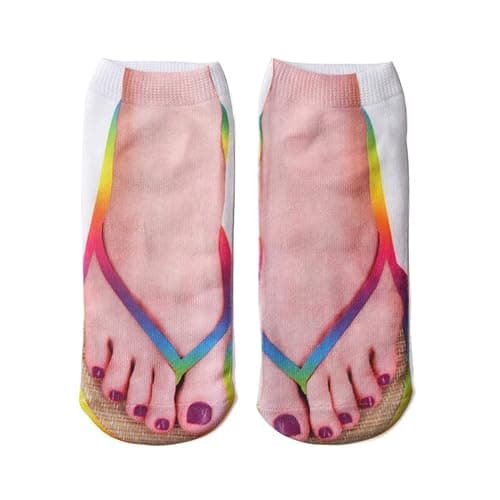 Flip Flop Funny 3D Print Girls Foot Socks - Women's No Show Socks, 3 Pairs (6-10) thumbnail 4