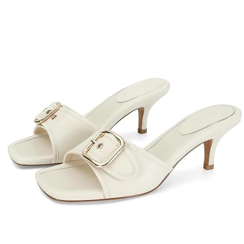 Dsevht Black Kitten Heel Sandals Stiletto Low Heels Slip On Slides Mule Sandal Square Open Toe Dress Shoes for Women - Image 1