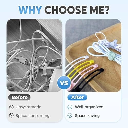 Silicone Cable Organizer Management,Reusable Cable Ties,Cord Holder Charger Wire Organizer for Bundling and Fastening Cable Cords Wires,Home Office Travel Gadgets (Colorful-10PC) thumbnail 4