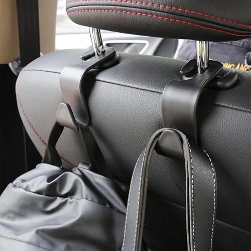 Car Back Seat Headrest Hooks, 4 Pack Black Stylish Back Seat Hanger for Car Handbag Clothes Coats Grocery Bags, Car Interior Accessories (Black2) thumbnail 7