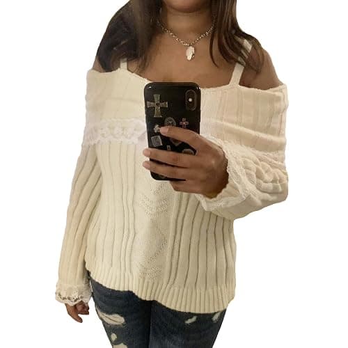 Fairy Grunge Shirts for Women Y2K Tops Long Sleeve Lace Patchwork Tees Teen Girls Vintage Slim Blouse Fall Clothes thumbnail 2