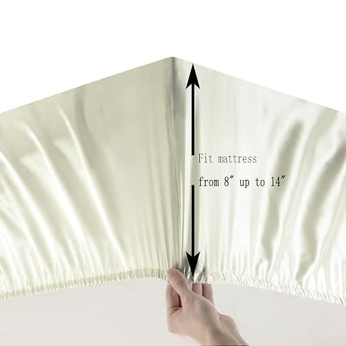 Satin Fitted Sheet, Full Fitted Sheet Only, 1 - Piece Ultra Soft Deep Pocket Single Silk Bottom Bed Sheet Full - Ivory thumbnail 2