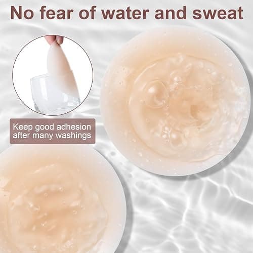 Nipple Covers for Women-2 Pairs, Sticky Bra, Adhesive Pasties for Dress | Skin-friendly Silicone Material, Ultra-thin, Reusable After Hand Washing, Extra Round Cloth Pad thumbnail 4