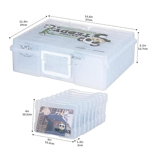 Naivees Photo Containers Storage Case Teddy Storage Box 4" x 6" Plastic Cartoon Organizer with 16 Inner Photo Containers Boxes for Photos,Cards,Pictures (Nature Green) thumbnail 3