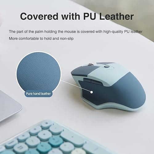 Wireless Ergonomic Keyboard and Mouse Combo with PU Wrist Rest, Carpal Tunnel Keyboard, 2.4G Colorful Split Ergo Keyboard, Comfortable Natural Typing, Compatible with PC/Laptop (Blue) thumbnail 8