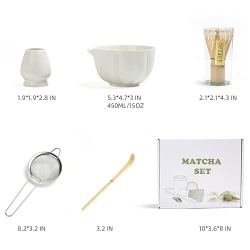 SFTXEY Matcha Whisk Set, Matcha Set Includes Ceramic Matcha Bowl, Bamboo Whisk, Scoop, Chasen Holder, Sifter, 5 Pcs Perfect Matcha Kit for Macha Lover (Pearl White) thumbnail 6