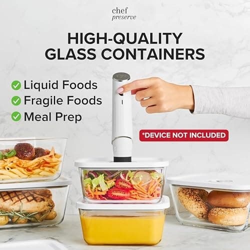 Chef Preserve Glass Vacuum Seal Containers for Food Storage, Made For Compact Vacuum Sealer, 3pcs set [1x Small, 1x Medium, 1x Large] Works With Handheld Vacuum Sealer Machine thumbnail 3